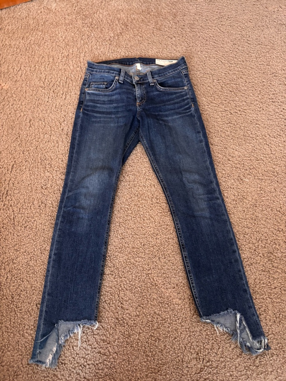 rag & bone Dark Blue Cropped Ankle Jeans with Frayed Hem